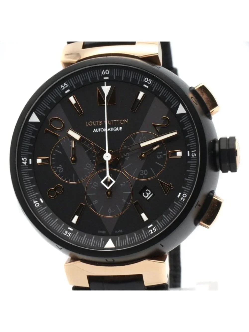 Louis Vuitton Watch Tambour Chrono Black Stainless Steel